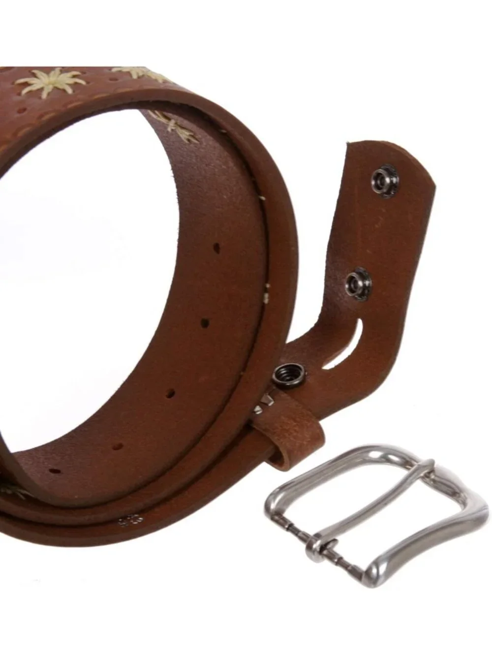 Vintage Embossed Sunflower Leather Belt - 1.5